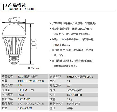 压铸球泡灯 3w球泡灯 300LM 新款球泡灯 led球泡灯 led灯泡 - 压铸球泡灯 3w球泡灯 300LM 新款球泡灯 led球泡灯 led灯泡厂家 - 压铸球泡灯 3w球泡灯 300LM 新款球泡灯 led球泡灯 led灯泡价格 - 深圳市格梵光电业务部 - 